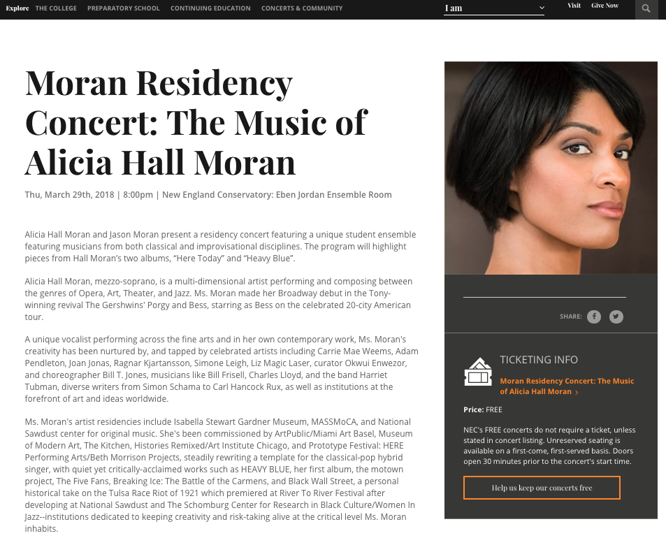 The Music of Alicia Hall Moran, in Residence at New England Conservatory
